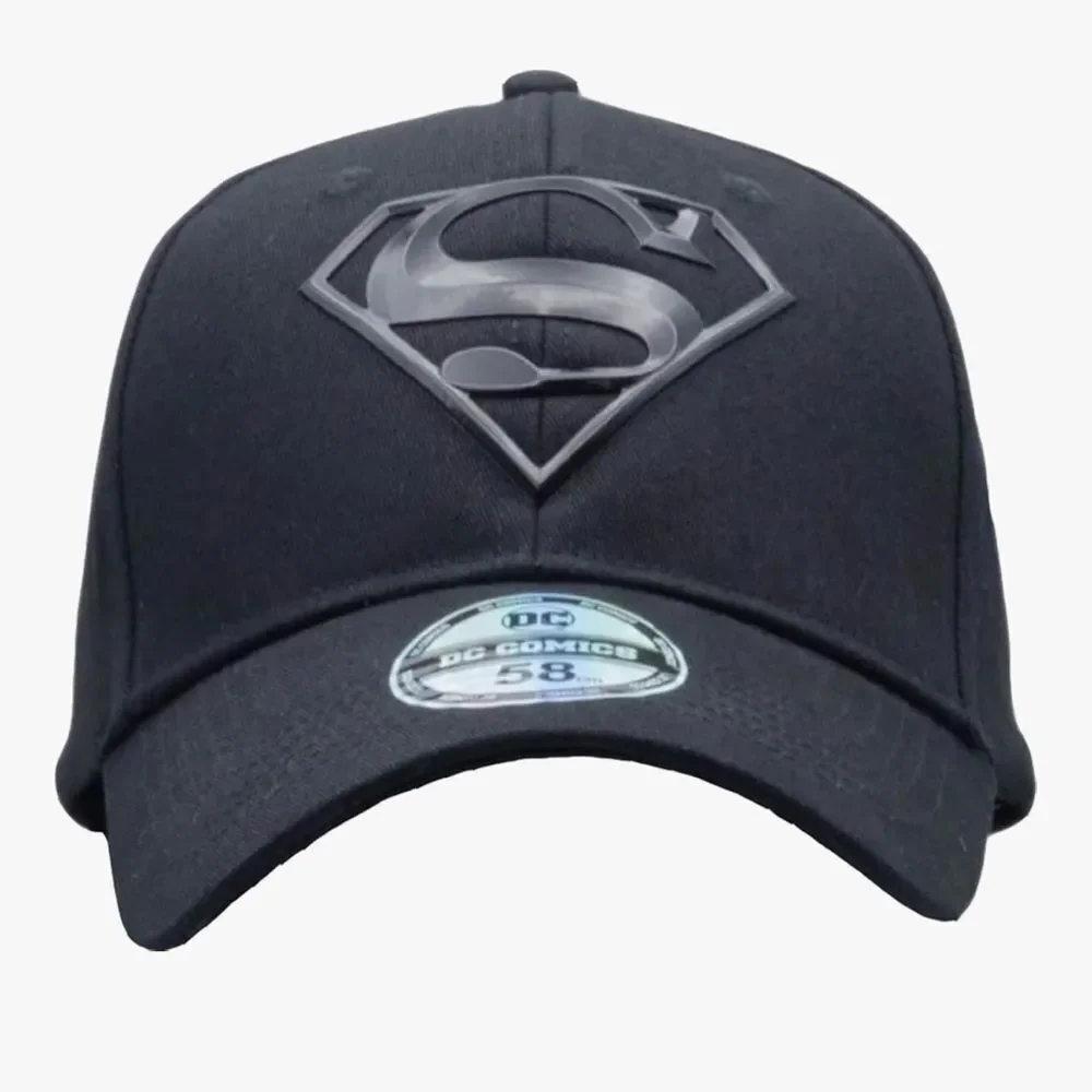 DC Comics Superman All Black Rubber Logo Baseball Cap Black OS NWT